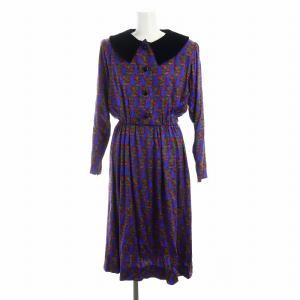 NOUVELLE BOUTIQUE ヴィンテージ ワンピース 襟付き ロング 長袖 総柄 花柄 フレア