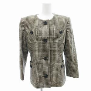 ヴィンテージ ノーカラージャケット 千鳥格子 ボタンアップ ウール 8 ベージュ /JS GY18