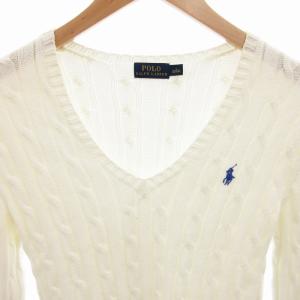 POLO RALPH LAUREN ケーブル ニット セーター ロゴ 刺繍 ポニー 薄手 長袖 S 白 ホワイト /HO 0426 GY18