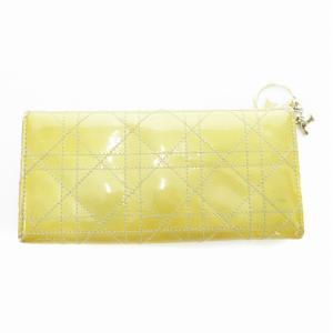 Christian Dior 長財布 小銭入れあり 二つ折り財布 エナメル ステッチ ロゴ チャーム 黄 /JS GY17