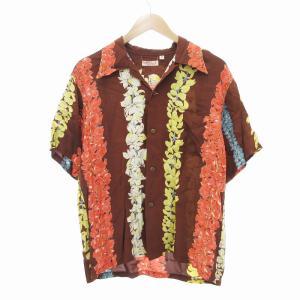 アロハシャツ オープンカラー 開襟 半袖 花がら 総柄 レーヨン M 茶 /JS GY18