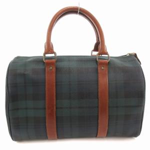 POLO RALPH LAUREN ボストンバッグ チェック柄 ブラックウォッチ レザー ダークグリーン /AE
