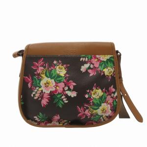 KENZO ショルダーバッグ クロスボディ 花柄 レザー ベルトデザイン ブラウン 茶 /FF GY18