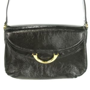 ショルダーバッグ レザー 光沢感 ゴールド金具 ポーチ付き 黒 ブラック /AO19 GY18