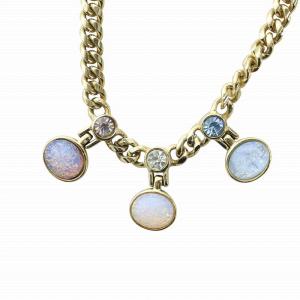 ヴィンテージ ネックレス アクセサリー ペンダント カラーストーン ラインストーン 色石 ゴールドカラー