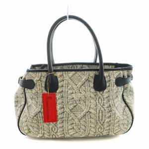 ハンドバッグ ケーブルニット柄 プリント グレー
