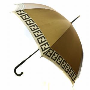 FENDI 雨傘 長傘 パラソル ロゴ ズッカ柄 総柄 ベージュ ゴールドカラー /MW GY18