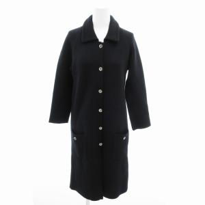 ステンカラーコート ニット ウール ロング 長袖 黒 ブラック /HO 0429 GY18