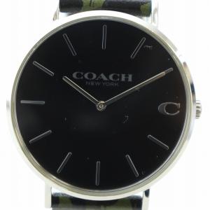 腕時計 ウォッチ クォーツ ロゴ 黒文字盤 レザーベルト ミリタリー柄 シルバー色 124.2.14.1580