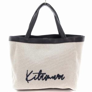 ハンドバッグ トート キャンバス レザー 刺繍ロゴ 白 ホワイト 紺 ネイビー /AE