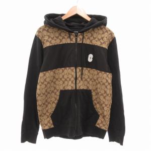 シグネチャー ジップアップパーカー フーディー ロゴ M ベージュ 黒 ブラック C7817 GY18