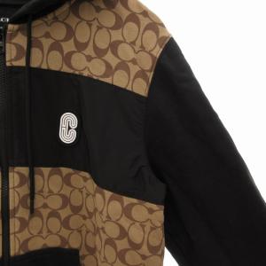 COACH シグネチャー ジップアップパーカー フーディー ロゴ M ベージュ 黒 ブラック C7817 GY18