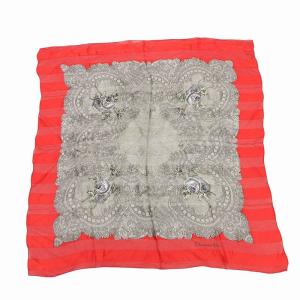 スカーフ チーフ ボーダー柄 花柄 シルク 絹 赤 レッド グレー /FF GY18