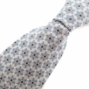 美品 ネクタイ ワイドタイ シルク 総柄 グレー 青 ブルー 白 ホワイト /AE