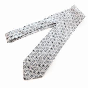 HERMES 美品 ネクタイ ワイドタイ シルク 総柄 グレー 青 ブルー 白 ホワイト /AE