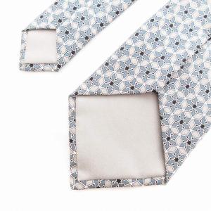 HERMES 美品 ネクタイ ワイドタイ シルク 総柄 グレー 青 ブルー 白 ホワイト /AE