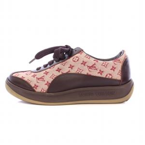 モノグラム ミニ ローカット スニーカー シューズ  レザー キャンバス 切替 36 ピンク 茶 ブラウン