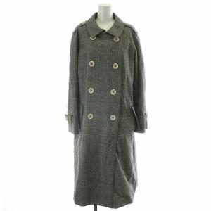 ステンカラーコート ロング アウター ダブル 総裏地 チェック柄 千鳥格子 グレンチェック 40 M 灰色