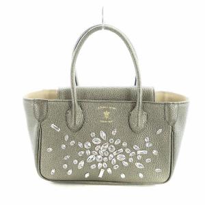 ハンドバッグ ビジュー付き グレー