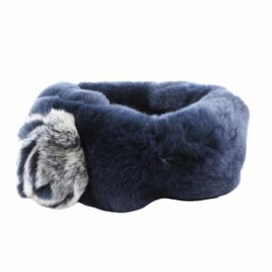 美品 ムーンバット MOONBAT ティペット マフラー ラビットファー 花装飾 紺 ネイビー /GV