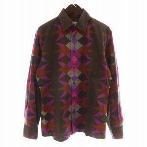 シャツ 総柄 M ブラウン パープル マルチカラー