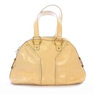 YVES SAINT LAURENT ミューズバッグ ハンドバッグ ショルダーバッグ エナメル ストラップ付き ベージュ クリーム色 /MP