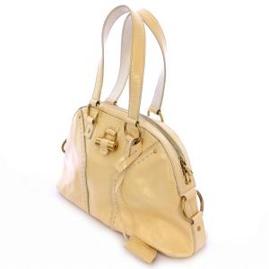 YVES SAINT LAURENT ミューズバッグ ハンドバッグ ショルダーバッグ エナメル ストラップ付き ベージュ クリーム色 /MP