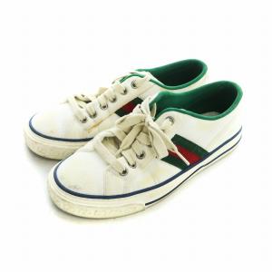 GUCCI テニススニーカー シューズ 靴 ロゴ キャンバス シェリーライン シグネチャー柄 36 23cm 白 ホワイト