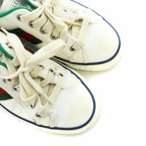 GUCCI テニススニーカー シューズ 靴 ロゴ キャンバス シェリーライン シグネチャー柄 36 23cm 白 ホワイト