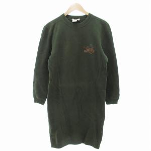 ヴィンテージ スウェット ワンピース ロング 長袖 裏起毛 刺繍 L グリーン 緑 /JS GY18