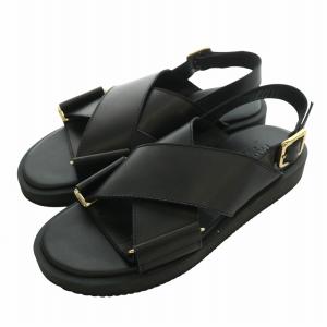 レザーベルトサンダル フスベットサンダル カウレザー 牛革 ストラップ 箱付き 40 25cm 黒 ブラック