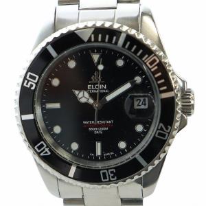 腕時計 ウォッチ 自動巻き カレンダー付き 黒文字盤 回転ベゼル ロゴ シルバー色 FK-531N-SL