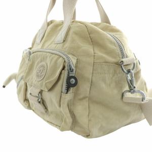 KIPLING 2way ショルダーバッグ ハンドバッグ ナイロン ロゴ ゴリラチャーム ベージュ /MW GY18