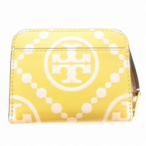 TORY BURCH Tモノグラム コントラスト エンボス ミニ ウォレット 二つ折り 財布 ラウンドファスナー レザー 総柄