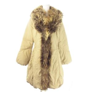 GK ダウンコート ロング丈 バルーン ファーカラー チャイニーズラクーン 毛皮 刺繍 花柄 9 ベージュ