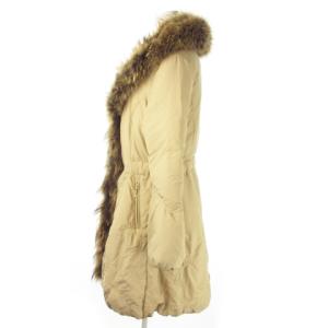 伊太利屋 GK ダウンコート ロング丈 バルーン ファーカラー チャイニーズラクーン 毛皮 刺繍 花柄 9 ベージュ