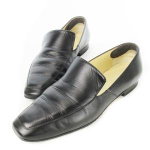 ローファー スリッポン レザー 革 ローヒール スクエアトゥ 7.5 24.5cm 黒 ブラック /CK24