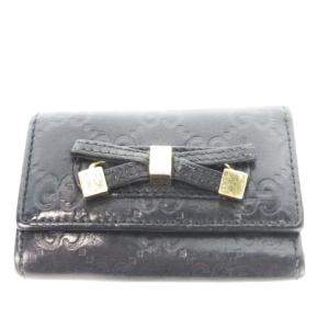 キーケース 6連 レザー 革 GG柄 型押し リボン ロゴ 黒 ブラック 162770･0416 /CK28