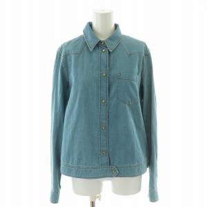 タグ付き バックデザイン ダンガリー ウエスタン シャツ ブラウス 長袖 フリル レース 41 L 青