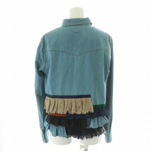 MAX MARA WEEKEND LINE タグ付き バックデザイン ダンガリー ウエスタン シャツ ブラウス 長袖 フリル レース 41 L 青