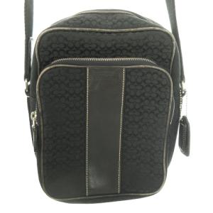 ショルダーバッグ キャンバス 切替 レザー シグネチャー ロゴチャーム 黒 ブラック 4274 /AO16