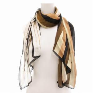 FENDI 美品 スカーフ ボーダー シルク 黒 ブラック 茶 ブラウン ベージュ /AE