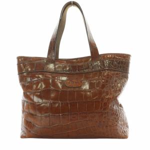 トートバッグ ハンドバッグ レザー クロコ型押し ロゴ 茶 ブラウン /MW GY18