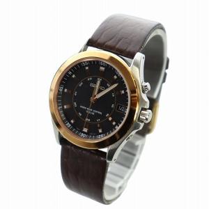SEIKO 腕時計 ウォッチ ソーラー デイト カレンダー付き 黒文字盤 レザーベルト シルバー色 茶 ブラウン 7B22-0BN0