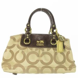 ハンドバッグ 2way ショルダーバッグ キャンバス 切替 レザー オプアート ロゴチャーム付き ベージュ