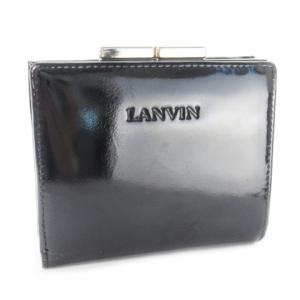 二つ折り財布 ウォレット 小銭入れあり がま口 レザー エナメル 革 ロゴ型押し 黒 ブラック /CK25