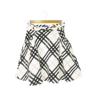 フレアスカート ひざ丈 ベルト チェック 総柄 36 S 白 ホワイト ピンク /AH7 GY18