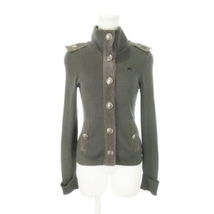 カーディガン リブニット ハイネック コーデュロイ 切替 エポレット ロゴ刺繍 ウール混 38 M グレー