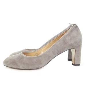 パンプス スエード ハイヒール アーモンドトゥ ロゴ ワンポイント 38.5 24.5cm グレー G2778
