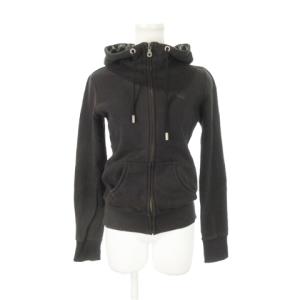 ジップアップパーカー スウェット フード裏チェック柄 ロゴ刺繍 38 M チャコール グレー /AH5